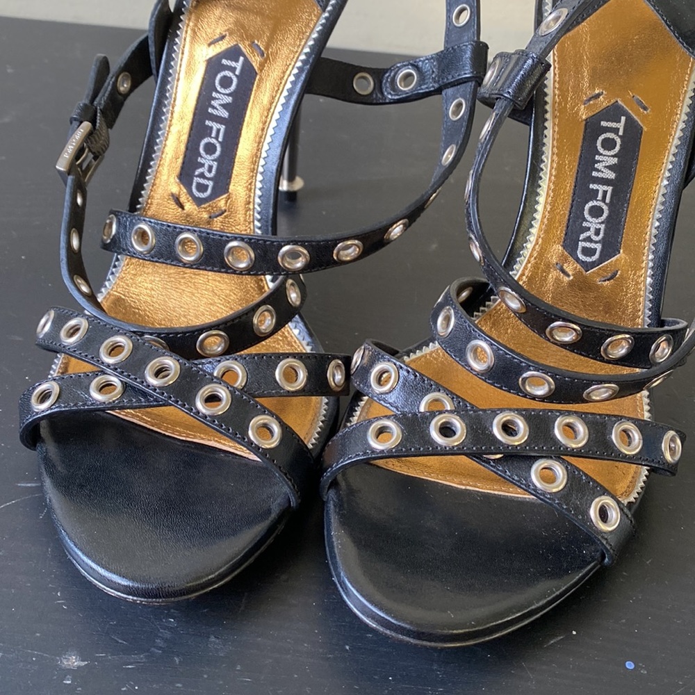 Tom Ford Black Open Stud Strap Sandal Size 39
